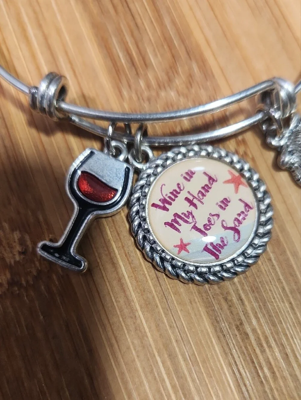 Silver Wine Lover Charm Bangle Bracelet